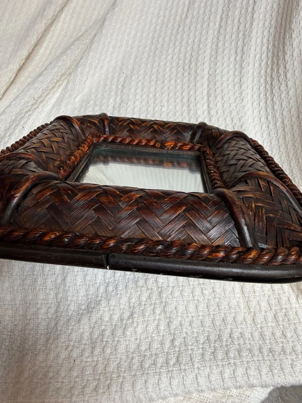 Coastal Woven Rattan Style Wall Mirror Tropical Beach House Decor